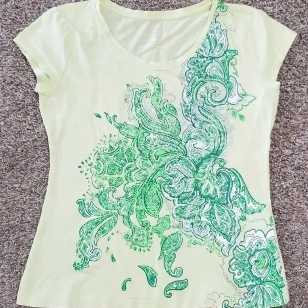 Women's New York & Company Cap Short Sleeve Shirt Top Size M Yellow